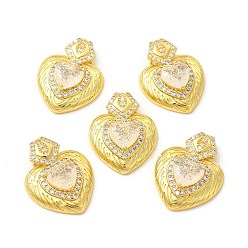 Old Lace Rack Plating Brass & Rhinestone Pendants, with Crushed Ice Cut Cubic Zirconia, Heart Charm, Real 14K Gold Plated, Cadmium Free & Lead Free, Old Lace, 30x23x7.5mm, Hole: 3.5x7mm
