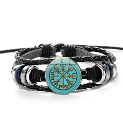 Turquoise Alloy Braided Bead Multi-Strand Bracelets, Glass Viking Rune Bracelet, Turquoise, Pattern: 3/4 inch(2cm)