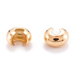Real 18K Gold Plated Brass Crimp Beads Covers, Real 18K Gold Plated, 4.5x5x3mm, Hole: 1.6mm