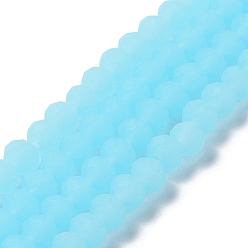 Cyan Imitation Jade Solid Color Glass Beads Strands, Faceted, Frosted, Rondelle, Cyan, 8mm, Hole: 1mm, about 65~68pcs/strand, 15.7~16.1 inch(40~41cm)