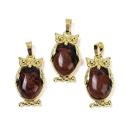 Красный Обсидиан Кулон из натурального обсидиана из красного дерева, с латунной фурнитурой , без свинца и без кадмия, долговечный, сова, 28.5x15.5x7 мм, отверстие : 5x8 мм