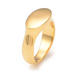 Real 14K Gold Plated Ion Plating(IP) 304 Stainless Steel Oval Signet Ring for Women, Real 14K Gold Plated, Inner Diameter: 18mm