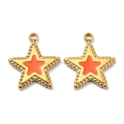 Real 14K Gold Plated 304 Stainless Steel Charms, with Enamel, Star Charms, Real 14K Gold Plated, 14x12.5x1mm, Hole: 1.4mm