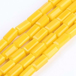 Gold Opaque Glass Beads Strands, Faceted, Cuboid, Gold, 6.5~7x3~3.5x3~3.5mm, Hole: 0.5mm, about 80pcs/strand, 20.6~22 inch(52.5~56cm)