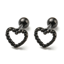 Черный Ионное покрытие (ip) 304 серьги-гвоздики из нержавеющей стали, хрящевые серьги, полые сердца, чёрные, 7x8 мм