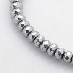 Platinum Plated Electroplate Non-magnetic Synthetic Hematite Beads Strands, Faceted Rondelle, Platinum Plated, 4x3mm, Hole: 1mm, about 141pcs/strand, 15.7 inch