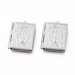 Stainless Steel Color 304 Stainless Steel Locket Pendants, Photo Frame Charms for Necklaces, Rectangle with Tree, Stainless Steel Color, Tray: 15x9.5mm, 26x19x5mm, Hole: 2mm