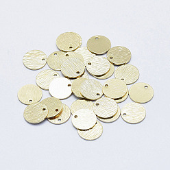 Real 18K Gold Plated Brass Charms, Long-Lasting Plated, Real 18K Gold Plated, Nickel Free, Brushed, Flat Round, 9x0.4mm, Hole: 1mm