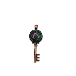 Ruby in Zoisite Natural Ruby in Zoisite Big Pendants, Red Copper Plated Alloy Key Charms, 62x22mm