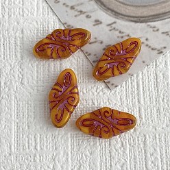 Orange Czech Glass Beads, Rhombus with Chinese Knot, Orange, 19x9mm