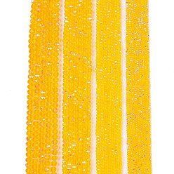 Золотистый Стеклянные бусины с гальваническим покрытием , с половиным покрытием цвета радуги, граненые, рондель, золотые, 6x5 мм, отверстие : 1 мм, около 80~85 шт / нитка, 38~40 см