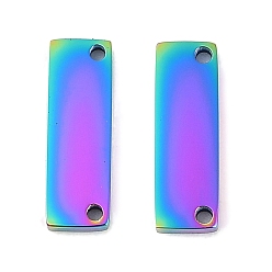 Rainbow Color Ионное покрытие (ip) 304 соединители звеньев из нержавеющей стали, пустая бирка с зеркальной полировкой, прямоугольные, Радуга цветов, 15x5x1.5 мм, отверстие : 1.2 мм