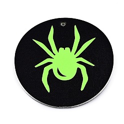 Spider Halloween Theme Imitation Leather Pendants, Flat Round, Lime, Spider Pattern, 45x2mm, Hole: 1.6mm