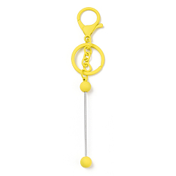 Yellow Spray Painted Alloy Bar Beadable Keychain for Jewelry Making DIY Crafts, with Alloy Lobster Clasps and Iron Ring, Yellow, 15.5~15.8cm