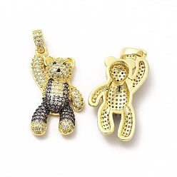 Розовый Латунные микро проложить кубического циркония подвески, медведь очарование, золотые, туманная роза, 31x16x5.5 мм, отверстие : 4x2.5 мм