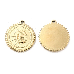 Real 18K Gold Plated Ion Plating(IP) 316L Surgical Stainless Steel Pendant Rhinestone Settings, Flat Round with Moon, Real 18K Gold Plated, Fit for 0.8mm Rhinestone, 20x18.5x2mm, Hole: 1.2mm