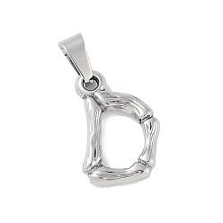 Letter D Non-Tarnish 304 Stainless Steel Pendants, Bamboo Style, Stainless Steel Color, Letter.D, 18x12x3mm, Hole: 3x7mm