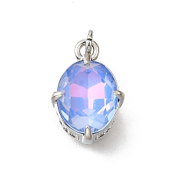 Платина Латунь стекло амулеты, овальные амулеты, с петлей для прыжковых колец, без свинца и без кадмия, стойки покрытие, прочное покрытие, граненые, платина, 14x10x7.5 мм, отверстие : 2 мм