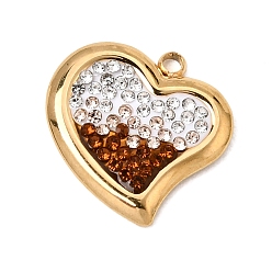 Topazee Pendentifs en acier inoxydable et pâte polymère sertis de strass, couleur dégradée, charmes de coeur, placage ionique (ip), plaqué longue durée, réel 304 k plaqué or, topaze, 18mm, Trou: 15.5x15.5x2mm