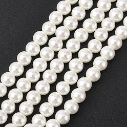 Белый Стеклянные жемчужные бусины класса А, жемчужные, круглые, белые, 3 мм, отверстие : 0.7~1.1 мм, около 135 шт / нитка, 16'' (40.64 см)