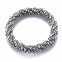 Серый Граненые непрозрачные стеклянные бусины с покрытием цвета ab, эластичные браслеты, женские модные украшения ручной работы, серые, внутренний диаметр: 1-3/4 дюйм (4.5 см)