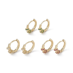 Mixed Color Rack Plating Brass Micro Pave Cubic Zirconia Hoop Earrings, Real 18K Gold Plated, Lead Free & Cadmium Free, Ring, Mixed Color, 15x17x2.6~4.6mm, Pin: 1mm