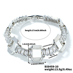 Rectangle Минималистичные латунные браслеты-цепочки с кубическим цирконием для женщин, платина, прямоугольные, 6-3/4 дюйм (17 см)