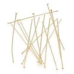 Настоящее золото 18K Латунные шпильки с плоской головкой, долговечный, Позолота, без никеля , реальный 18 k позолоченный, 55x0.7 мм, Руководитель: 2 mm, 250 шт / мешок.