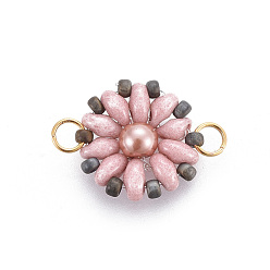 Pink MIYUKI & TOHO Handmade Japanese Seed Beads Links, Loom Pattern, Sun Flower, Pink, 19~20x13.5~14x4.5mm, Hole: 3mm