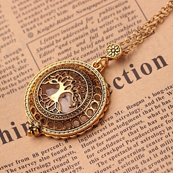 Tree of Life Magnifying Glass Magnetic Locket Pendant Necklaces for Women, with Zinc Alloy Cable Chains, Antique Golden, Tree of Life Pattern, 26.18 inch(66.5cm)