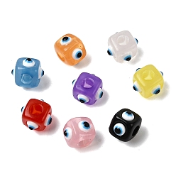 (52) Непрозрачная лаванда Смола сглаза европейские бусы, большое отверстие шарик, кубические, разноцветные, 11x8x8 мм, отверстие : 4 мм