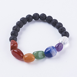 Mixed Stone Natural Lava Rock Stretch Bracelets, with Mixed Stone, 2 inch(52mm)
