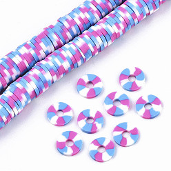 Orchid Handmade Polymer Clay Beads Strands, for DIY Jewelry Crafts Supplies, Heishi Beads, Disc/Flat Round, Orchid, 8x0.5~1mm, Hole: 2mm, about 320~447pcs/strand, 15.75 inch~16.14 inch(40~41cm)