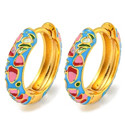 Темно-Голубой Латунные серьги обруча, с цветочной эмалью, без кадмия и без свинца, долговечный, реальный 18 k позолоченный, глубокое синее небо, 19x4.5 мм