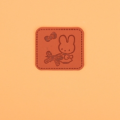 Rabbit PU Leather Label Tags, Clothing Labels, for DIY Jeans, Bags, Shoes, Hat Accessories, Rectangle, Rabbit Pattern, 40x35mm