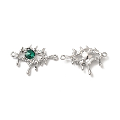 Green Alloy Connector Charms, Melting Eye Links with Glass, Lead Free & Cadmium Free, Platinum, Green, 21x30.5x4mm, Hole: 1.6mm