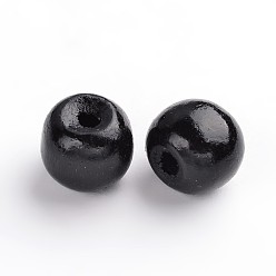 Black Natural Wood Beads, Dyed, Round, Black, 12x10.5mm, Hole: 3mm, about 1800pcs/1000g
