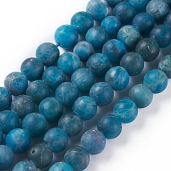 Apatite Natural Apatite Beads Strands, Frosted, Round, 8mm, Hole: 1mm, about 49pcs/strand, 15.5 inch(39.5cm)