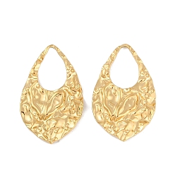 Chapado en Oro Real 18K Revestimiento iónico (ip) 304 colgantes de acero inoxidable, dije texturizado en forma de lágrima, real 18 k chapado en oro, 30x18x2.4 mm, agujero: 12.8x8 mm