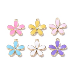 Mixed Color Alloy Enamel Pendants, Lead Free & Cadmium Free, Light Gold, Flower Charm, Mixed Color, 20x18x2.5mm, Hole: 1.8mm