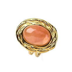 Вишневый Кварц Овальные кольца из вишневого кварцевого стекла, 304 из нержавеющей стали Манжета кольца для женщин, золотые, овальный : 22x17.5 mm, регулируемый