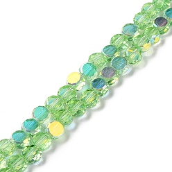 Light Green Transparent Electroplate Glass Beads Strands, AB Color, Faceted Flat Round, Light Green, 6x3mm, Hole: 1.2mm, about 98~100pcs/strand, 20.08''~20.87''(51~53cm)