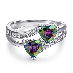 Rainbow Gemstone Ring 925 Sterling Silver Heart Jewelry Set with Multiple Gemstone Options