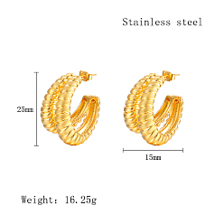 Real 18K Gold Plated 304 Stainless Steel Stud Earrings, Split Earrings, Real 18K Gold Plated, 25x15mm
