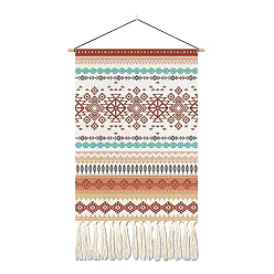Colorful Geometry Pattern Polyester Bohemia Wall Tapestrys, for Home Decoration, with Wood Bar, Nulon Rope, Plastic Hook, Rectangle, Colorful, 500x350mm