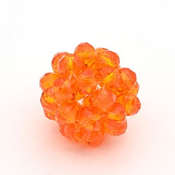 Dark Orange Transparent Glass Crystal Round Woven Beads, Cluster Beads, Dark Orange, 14mm, Beads: 4mm