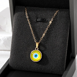 Yellow Stylish Devil Eye Necklace with Cat's Eye Stone and Colorful Alloy Patches