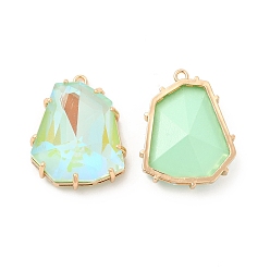 Chrysolite K9 Glass Pendants, with Light Gold Brass Finding, Twist Teardrop Charms, Chrysolite, 29x23x8.5mm, Hole: 1.8mm