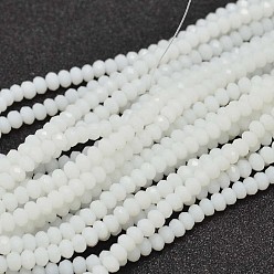 White Faceted Rondelle Glass Beads Strands, White, 3.5x2.5~3mm, Hole: 0.8mm, about 125~128pcs/strand, 13.7~14.1 inch(35~36cm)