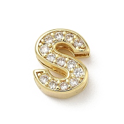 Letter S Латунный микро pave прозрачный кубик циркония подвески, долговечный, без кадмия и без свинца, Письмо с, 12x9.5x5 мм, отверстие : 2x9 мм